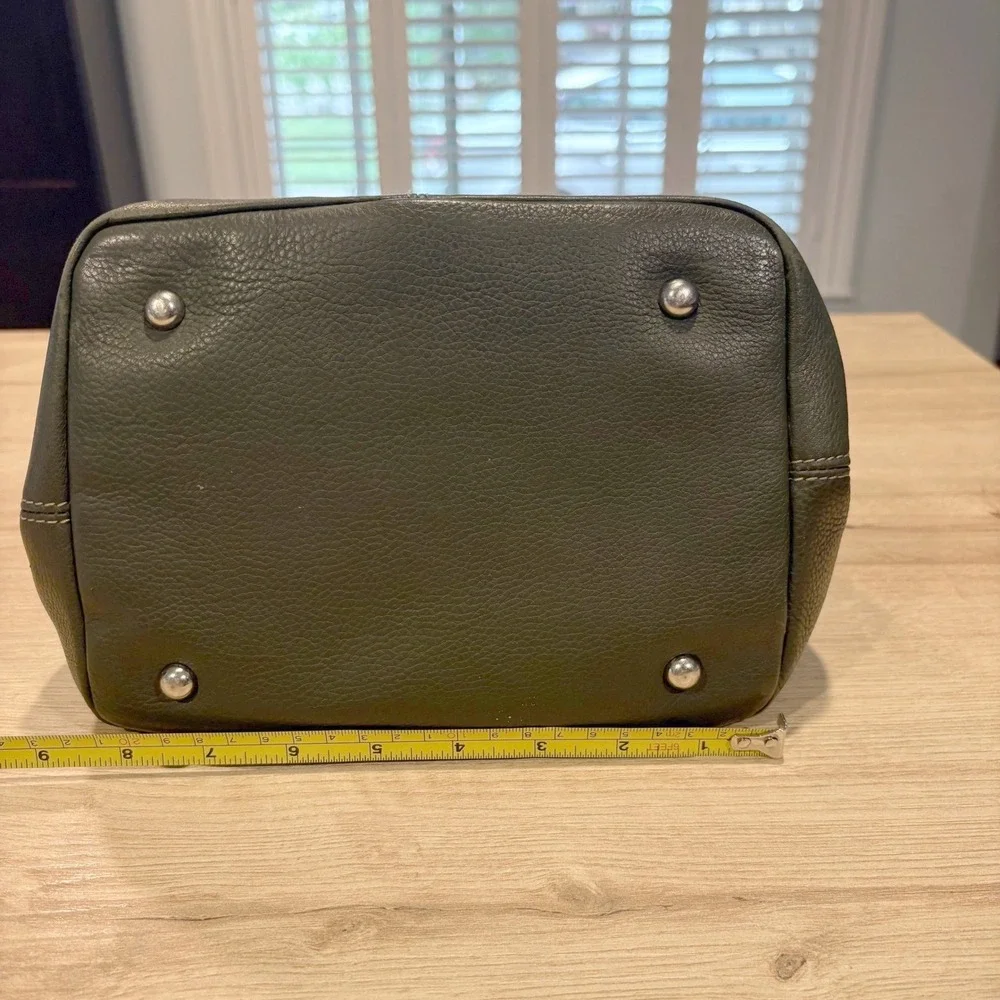 Tignanello Olive Green Pebbled‎ Leather Satchel Buckle Handbag Silver Hardware
